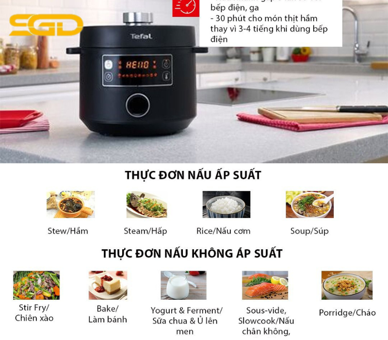 Nồi áp suất điện đa năng Tefal CY754830 Turbo Cuisine 5L