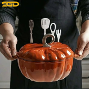 Nồi gang chính hãng Happiness bí ngô màu cam – Giữ nhiệt cực tốt, nấu ngon chuẩn vị, thiết kế sang trọng (20cm & 25cm)