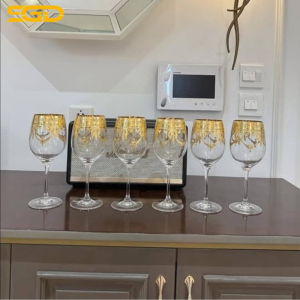 Bộ 6 ly rượu vang Rona mạ vàng 24K 450ml – Hoa văn dây nơ sang trọng, mẫu mới nhất