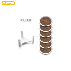 Set 6 lót ly cốc gỗ óc chó & kim loại Modern cao cấp – Sang trọng, chống nước, bảo vệ bàn