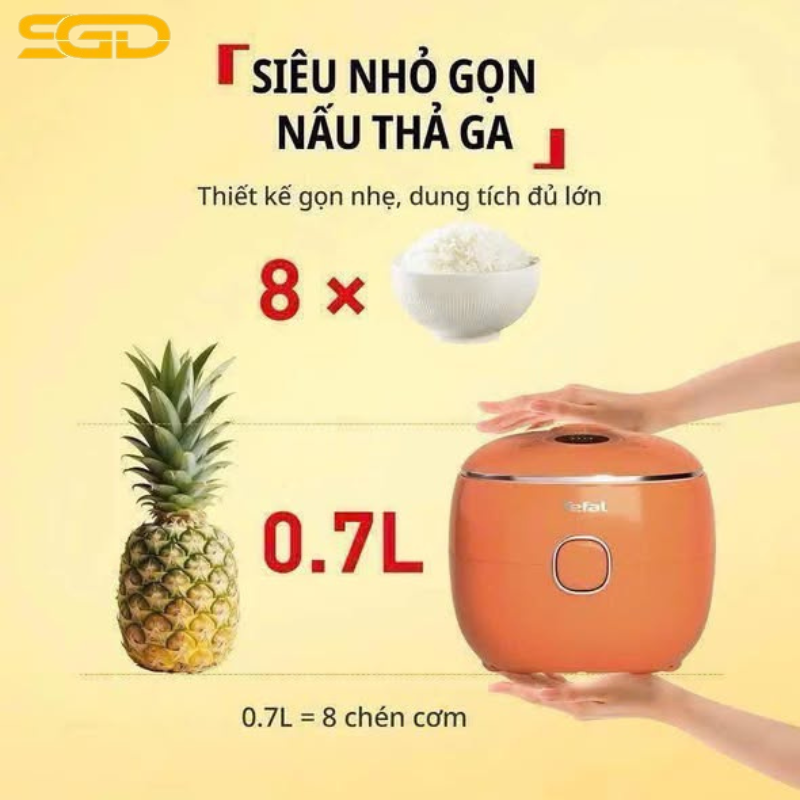 Nồi cơm điện tử Tefal Mini POP 0,7L (màu xanh, cam) – Thiết kế nhỏ gọn, nấu cơm ngon cho gia đình ít người - Ảnh 2