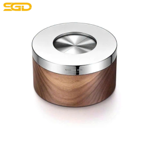 Gạt tàn Modern cao cấp chất liệu gỗ và thép không gỉ, thiết kế nắp chống bay tro