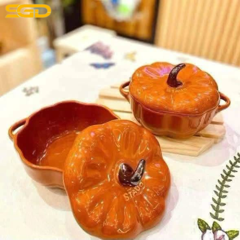 Âu gốm Staub bí ngô 12,8cm gốm sứ cao cấp có nắp chịu nhiệt - Ảnh 2