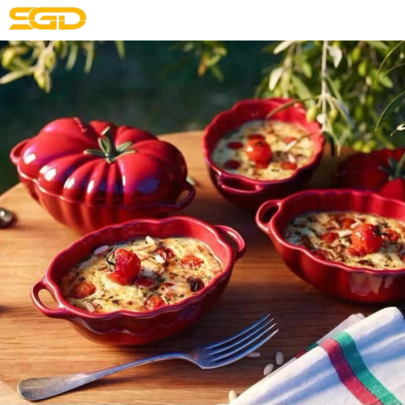 Âu sứ Staub Tomato Cocotte 19cm hình quả cà chua gốm sứ cao cấp chịu nhiệt - Ảnh 2