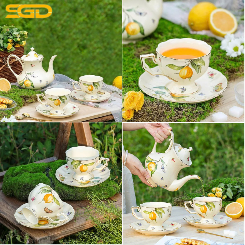 Bộ sứ cao cấp hoa mùa xuân 20 món gồm ấm trà, tách, đĩa, thìa và giá treo sang trọng - Ảnh 2