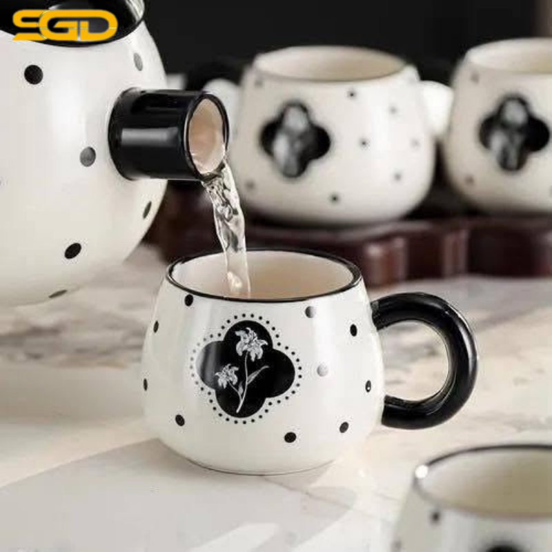 Muen Style - Bộ tách cà phê sang trọng nhẹ nhàng và cao cấp 1 ấm + 4 cốc + 1 giá treo cốc - Ảnh 2