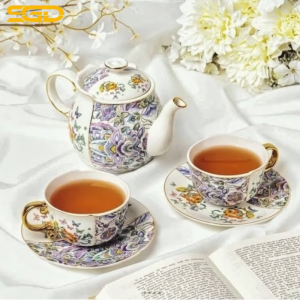 Bộ trà kèm thìa Pochy phong cách Châu Âu sứ cao cấp sang trọng