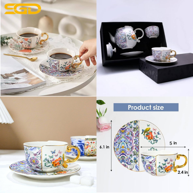 Bộ trà kèm thìa Pochy phong cách Châu Âu sứ cao cấp sang trọng - Ảnh 2