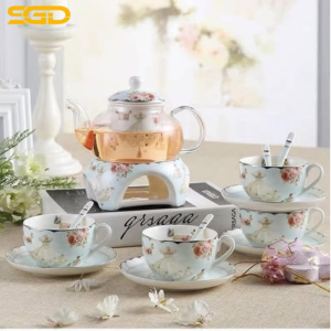 Bộ ấm trà sứ xương Châu Âu Floris cao cấp sang trọng 14 món