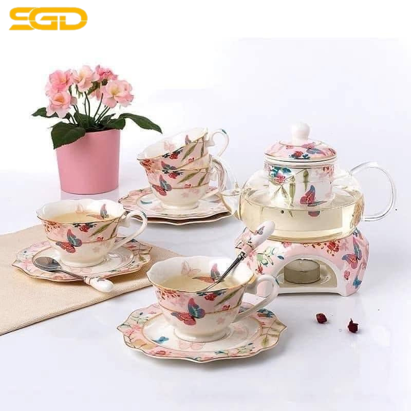 Bộ ấm trà sứ xương Châu Âu Floris cao cấp sang trọng 14 món - Ảnh 2