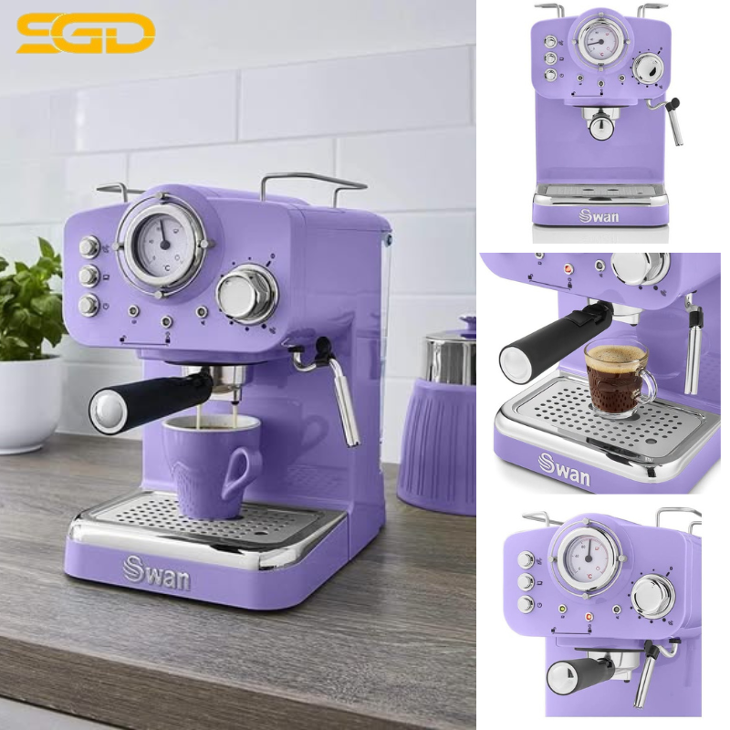 Máy pha cà phê Swan màu tím 1,2L áp suất 15 bar pha Espresso chuyên nghiệp - Ảnh 2