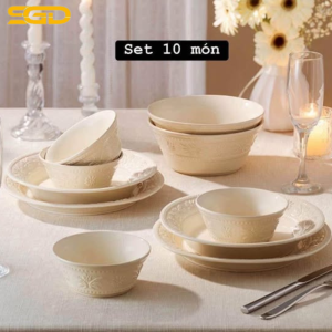 Set 10 món Daisy Staub gốm sứ cao cấp họa tiết hoa cúc sang trọng
