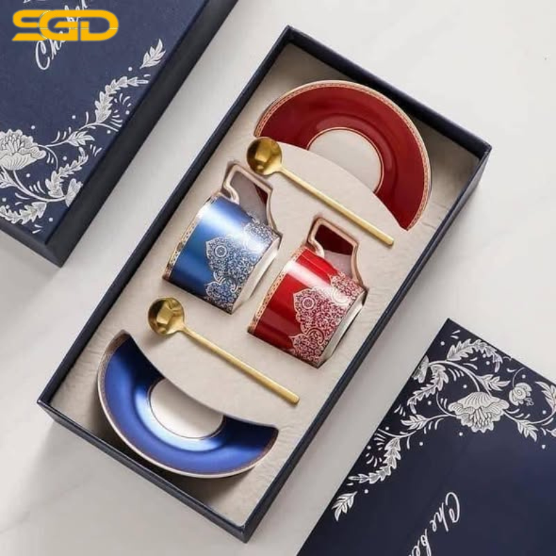 Set 2 tách 2 đĩa trà chiều kèm thìa vàng UK Tempi sứ cao cấp sang trọng - Ảnh 3