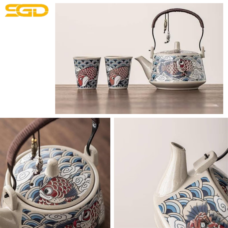 Set ấm chén kèm khay hoa văn chim lá cành sứ cao cấp sang trọng - Ảnh 4